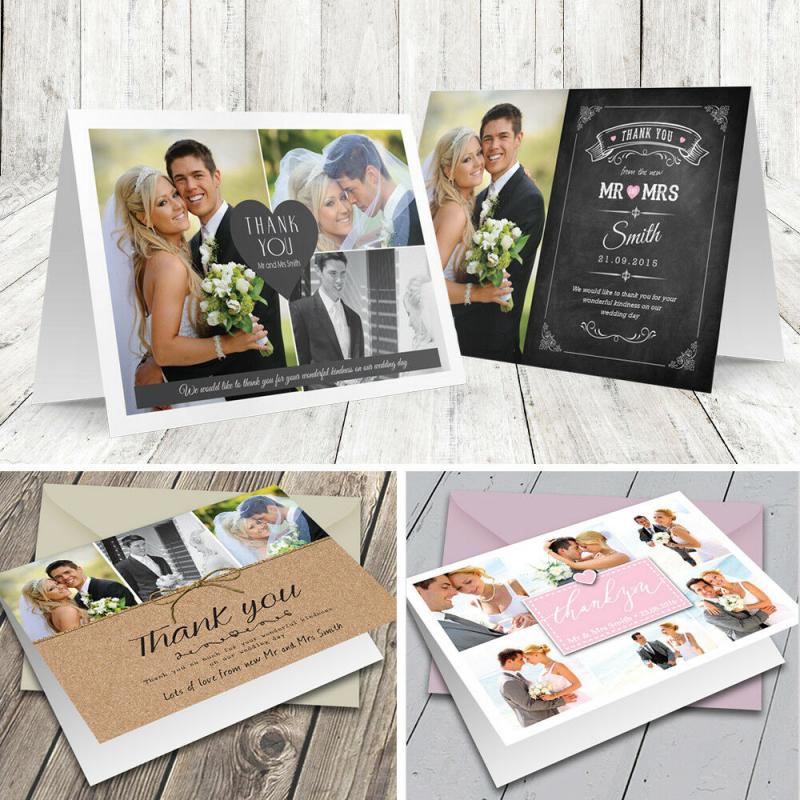100 Personalised Wedding Thank You Cards Folded with Photo   Colour Envelopes