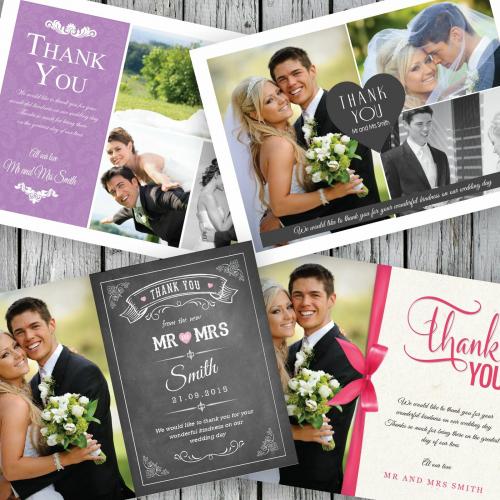 100 Personalised Wedding Thank You Cards with your photos   Envelopes
